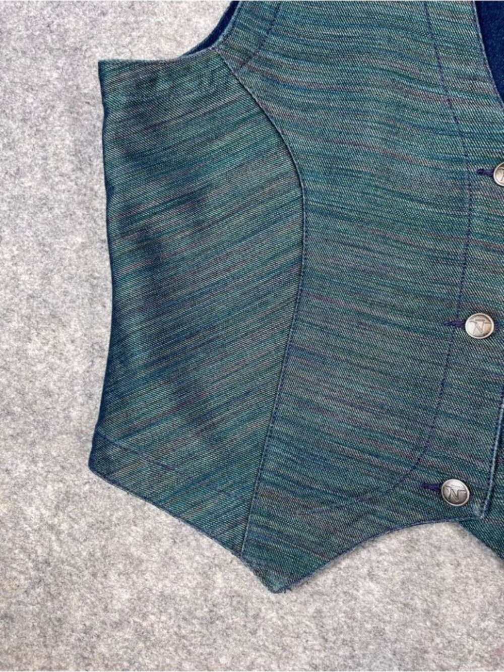 Vintage Bar None Denim Vest Blue Green XL Western Festival Rodeo Boho Chic USA - Picture 8 of 12